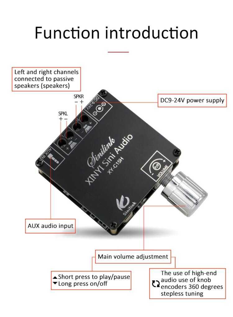 Dwukanałowy mały moduł cyfrowy wzmacniacza mocy 2x20W z Bluetooth