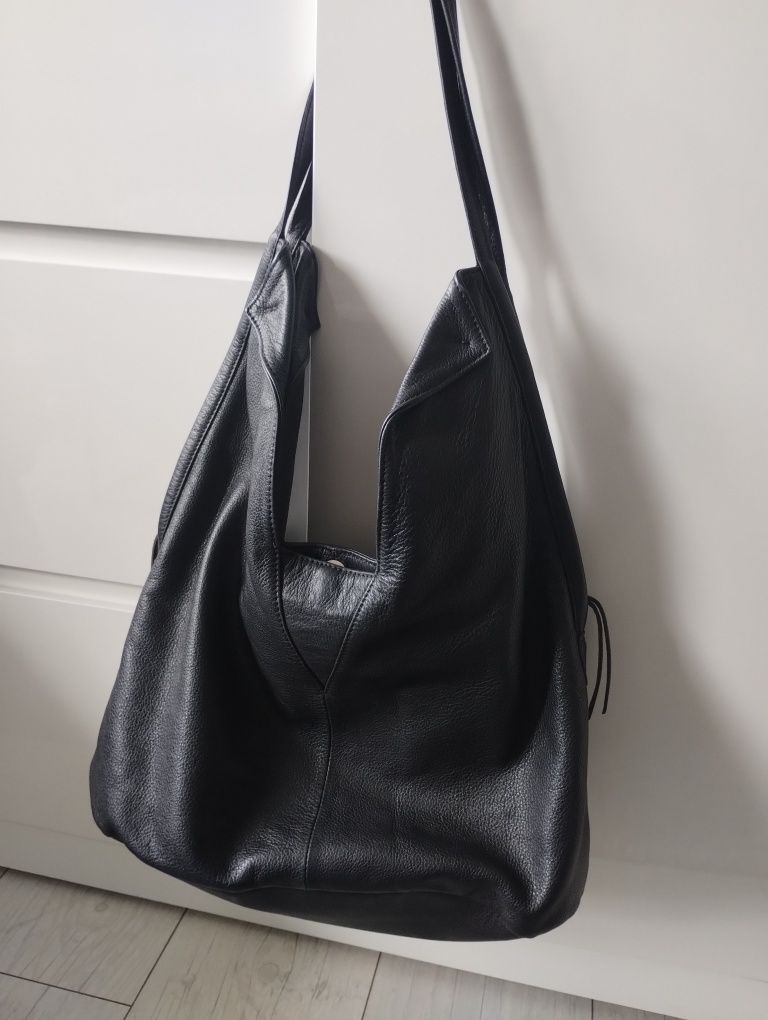 MAKO czarna skórzana torebka worek shopper