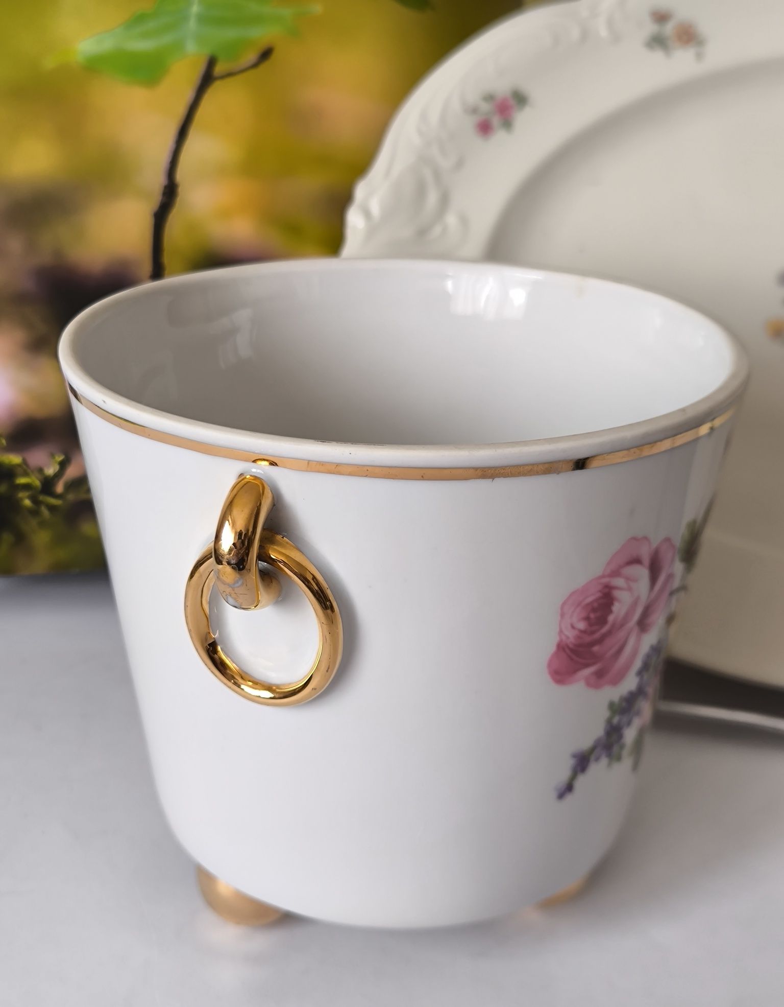 Osłonka na kwiaty róże piękna stara porcelana