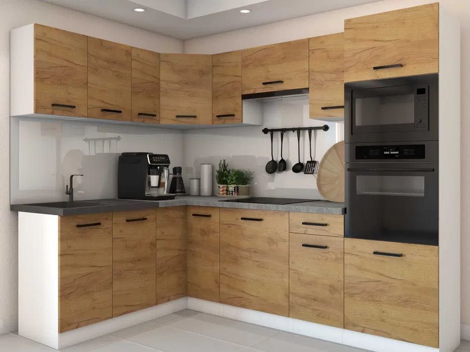 narożne meble kuchenne złoty dąb producent mebli na wymiar 4,2m