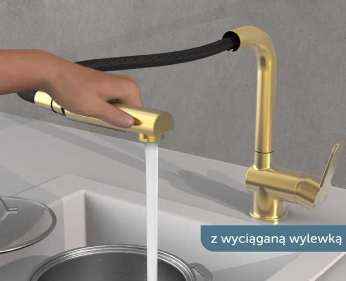 Bateria kuchenna z wyciąganą wlewką Kolor złoty nr.932
