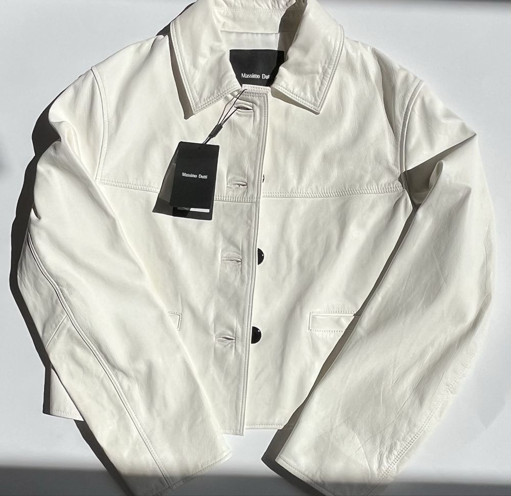 Biała kurtka ze skóry Nappa Massimo Dutti r.XS