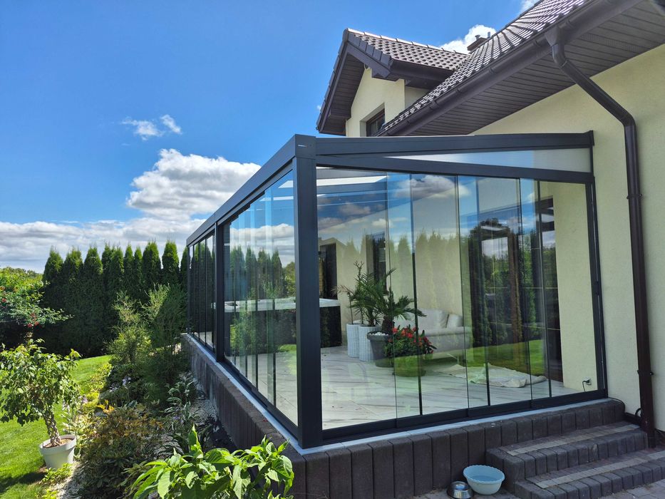 System drzwi przesuwnych ze szkła zabudowa szklana werandy tarasu