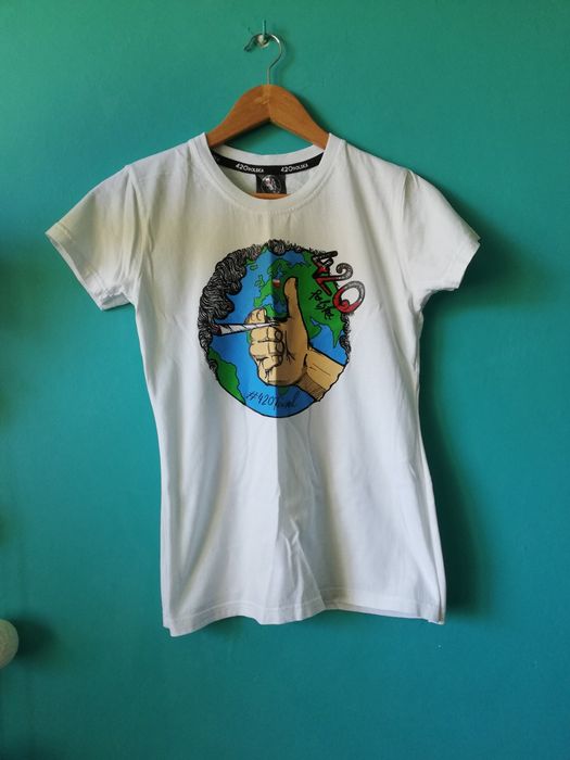 Biała koszulka z nadrukiem 420 Polska S 36 bawełna