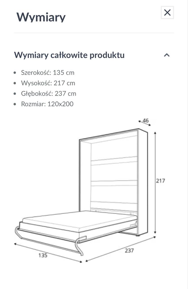 PILNE Półkotapczan łóżko w szafie chowane 120x200