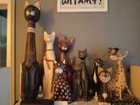 Figurki kotów, drewniane, gliniane, ceramiczne i z kamienia