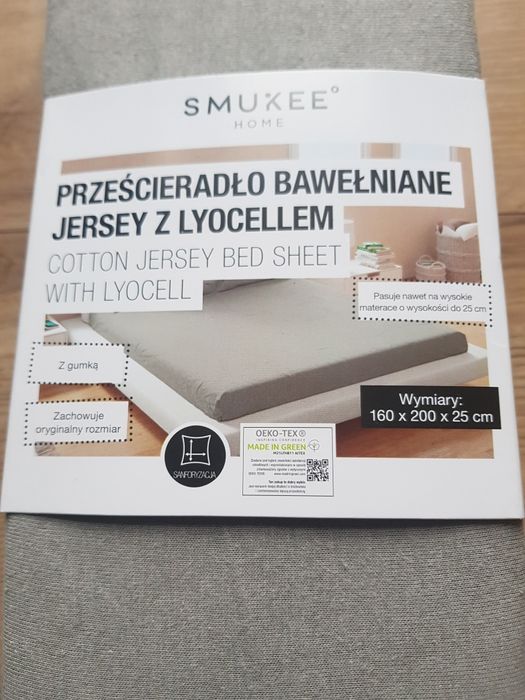 Nowe przescieradlo bawełniane Smukee Home rozmiar 160x200x25cm z gumka