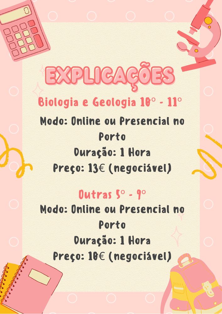 Explicações Biologia e Geologia 10º - 11º e Outras 5º - 9º