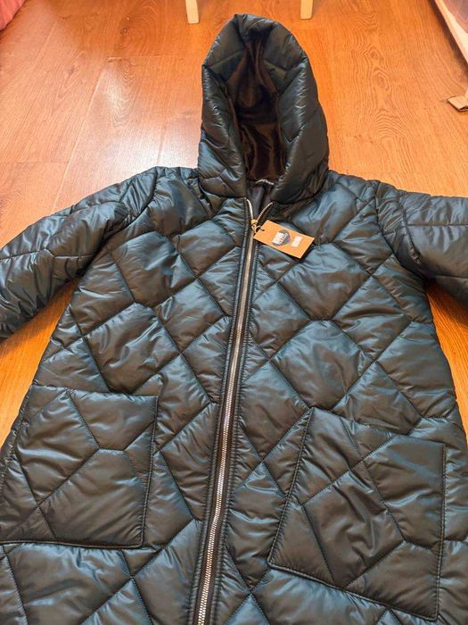 Зимова подовжена куртка великий розмір 50-52 смарагдовий колір