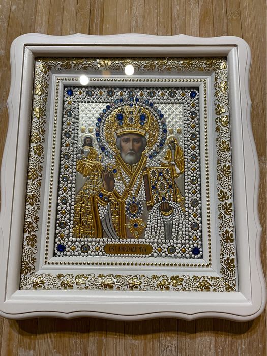 Ікона Св. Миколай. Икона Св. Николай. Ручна робота з стразами.