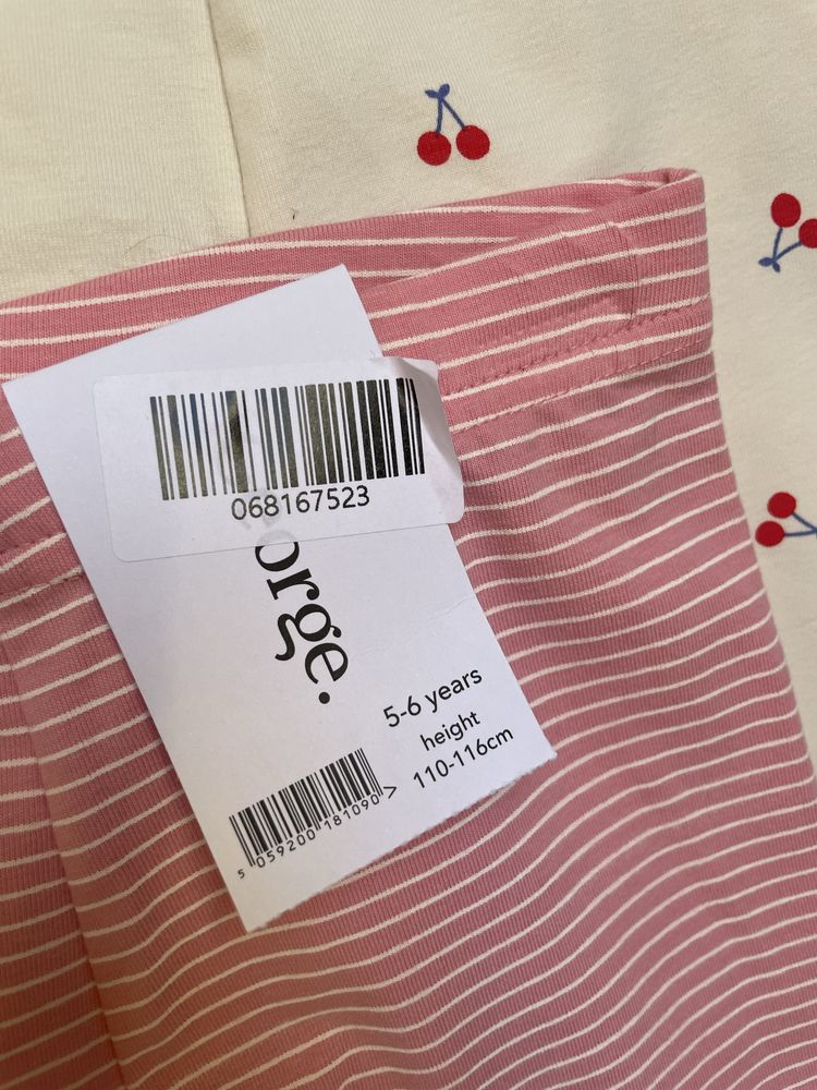110-116 George zestaw 6pak koszulki z falbankami + legginsy kolarki UK