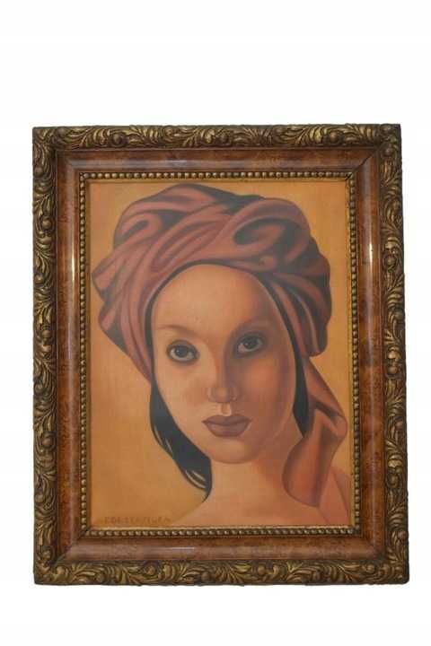 T De Łempicka - Portret Kobiety w Turbanie -  Obraz Olejny z Francji