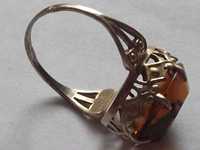 Кольцо, перстень с камнем желтый цитрин. Серебро 875 пр. в позолоте
