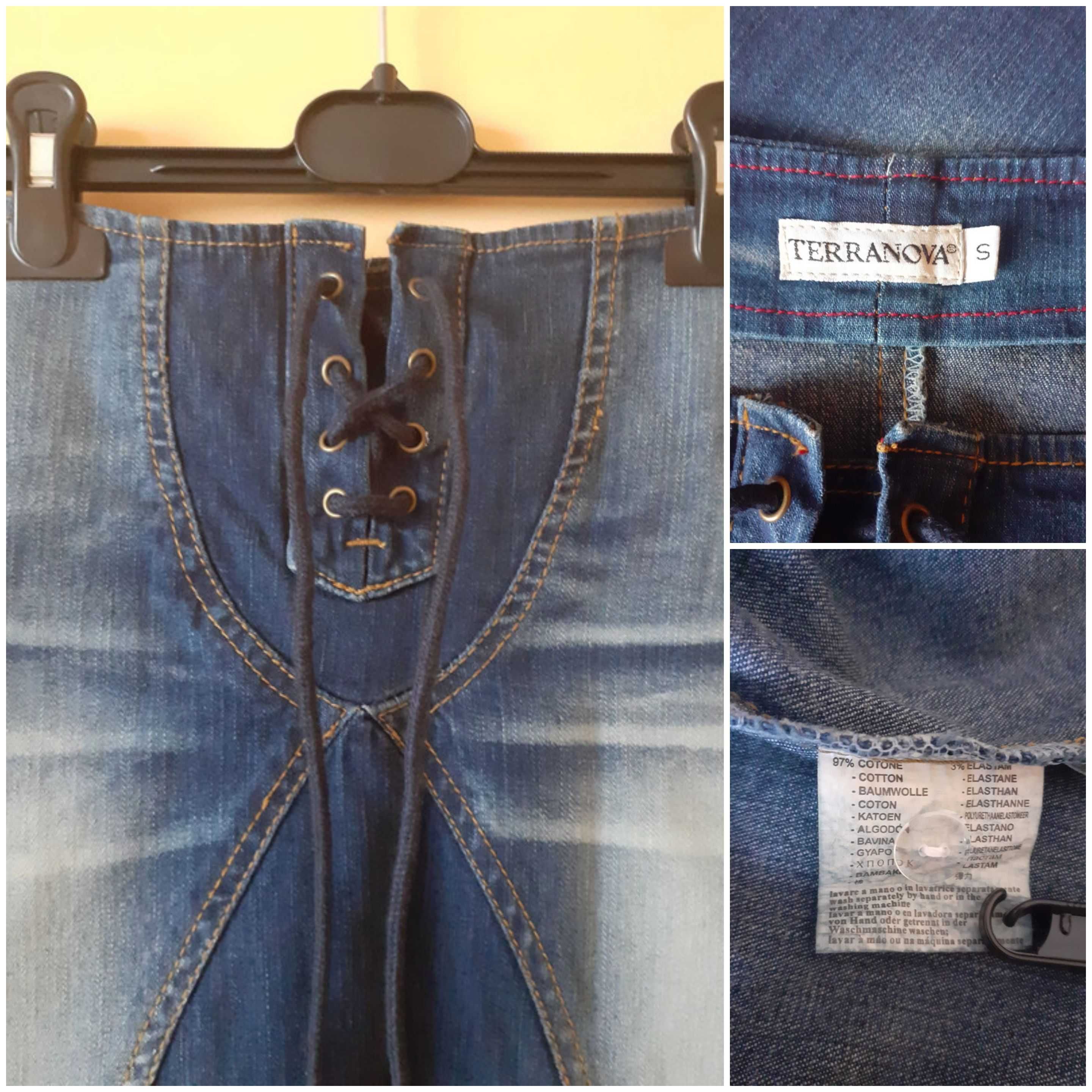 36 Spódnica dżinsowa jeansowa sznurowana przetarcia unikat Y2K vintage