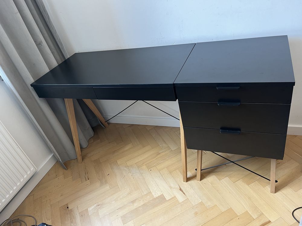 Biurko MINKO basic + kontener MINKO black buk czarne stan ikealny