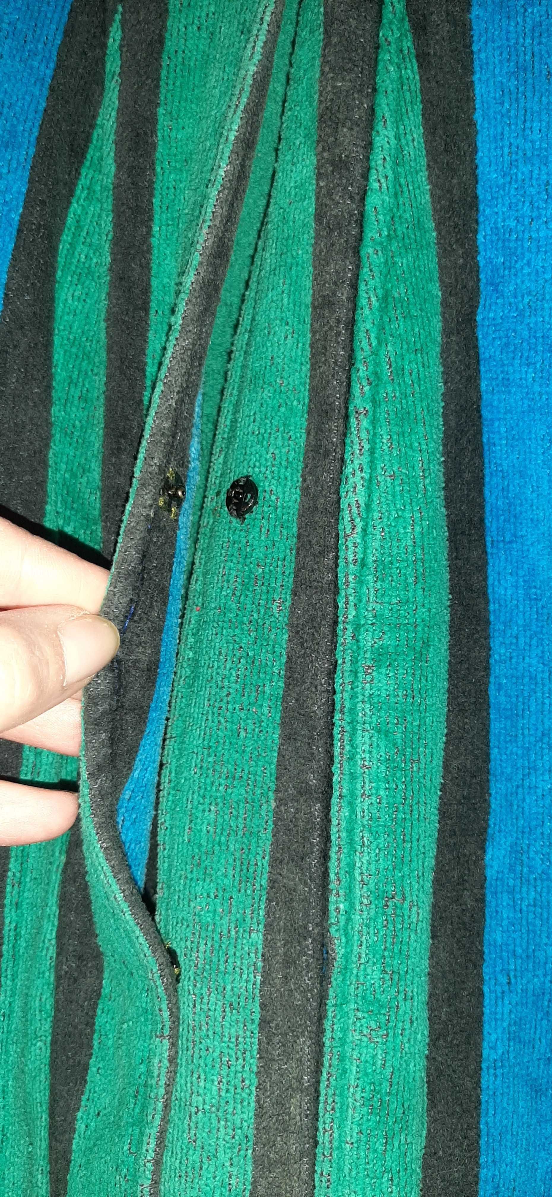 Szlafrok Frotte w Paski XL - Turkusowo-Zielono-Granatowy, Bawełniany