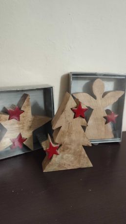 Новорічний декор дерев'яний янгол /ялинка із зіркою /дерев'яна зірка