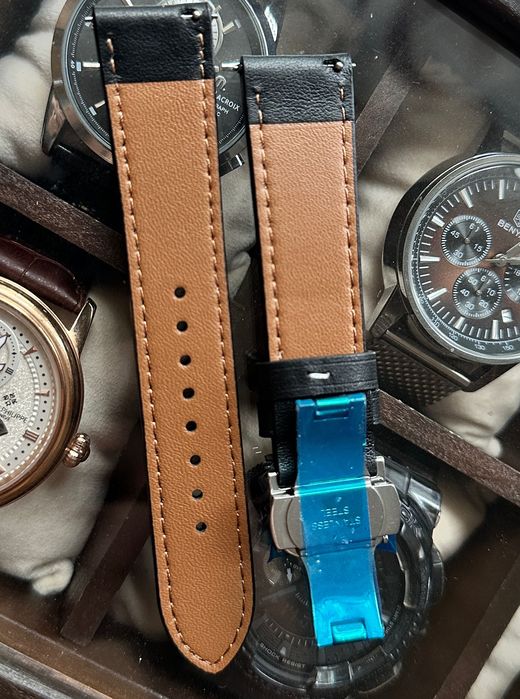 Ремешок для часов 20,22мм черный/коричневый застежка бабочка