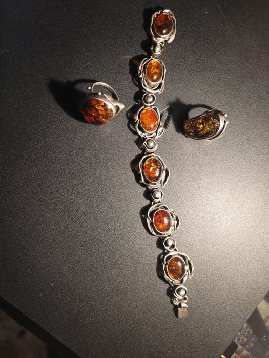 Srebro bursztyn branzoletka