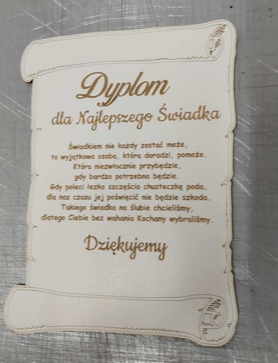 Dyplom 21x16 Najlepszy Świadek Świadkowa podziękowanie Personalizowane