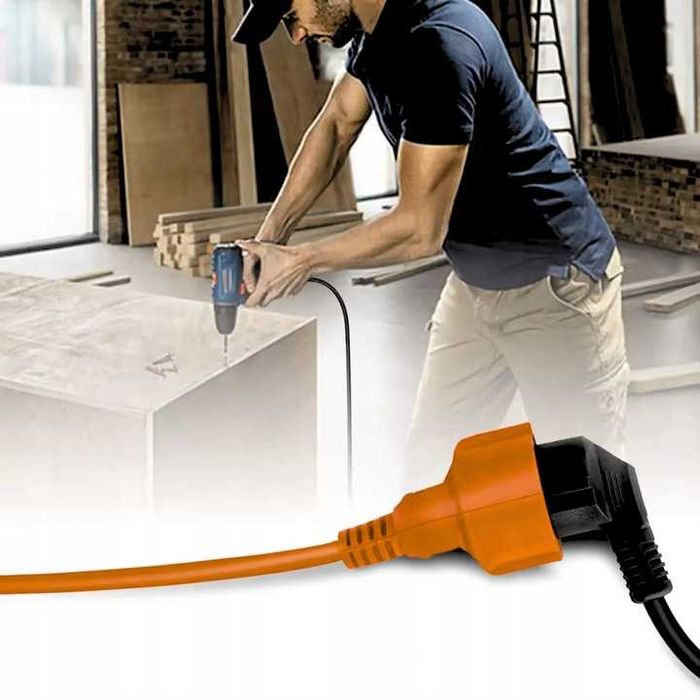 Przedłużacz Budowlany Ogrodowy 50m Pomarańczowy 3x2,5mm, Gruby Solidny