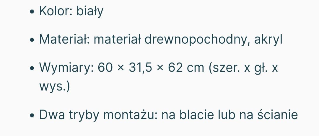 Toaletka wisząca stojąca