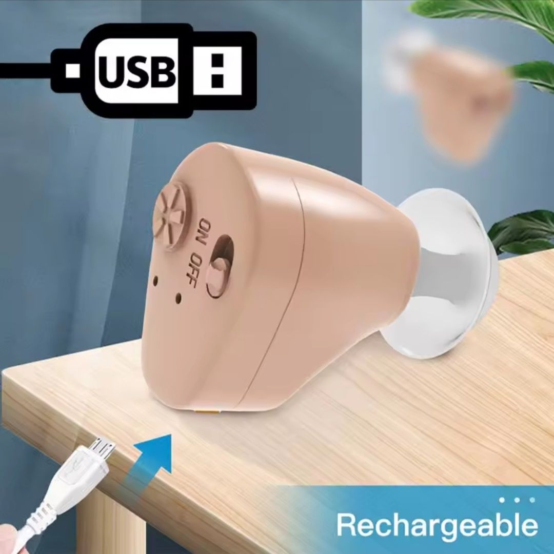 Mini aparat słuchowy douszny na akumulator USB wzmacniacz medyczny