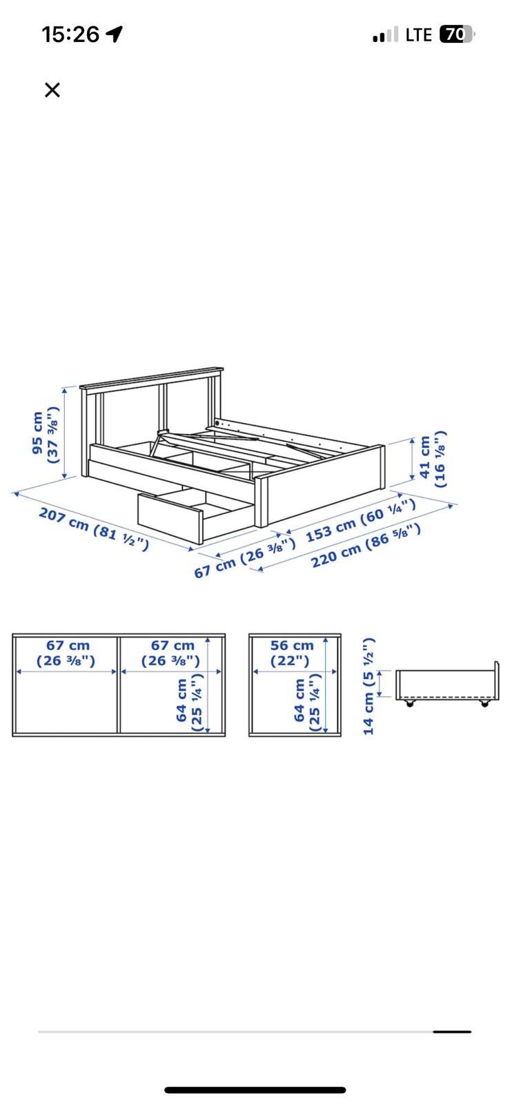 Zadbane łóżko z pojemnikiem + materac IKEA, 140 x 200