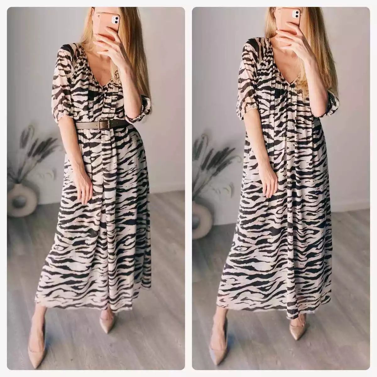 H&M S-L luźna długa owersizowa sukienka wzór zebra