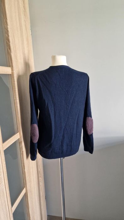 Granatowy kardigan damski zapinany na guziki Uniqlo 40/L wełna kaszmir