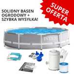 Basen Stelażowy Ogrodowy 305x76cm INTEX POMPA 9w1 Wytrzymały OKAZJA!