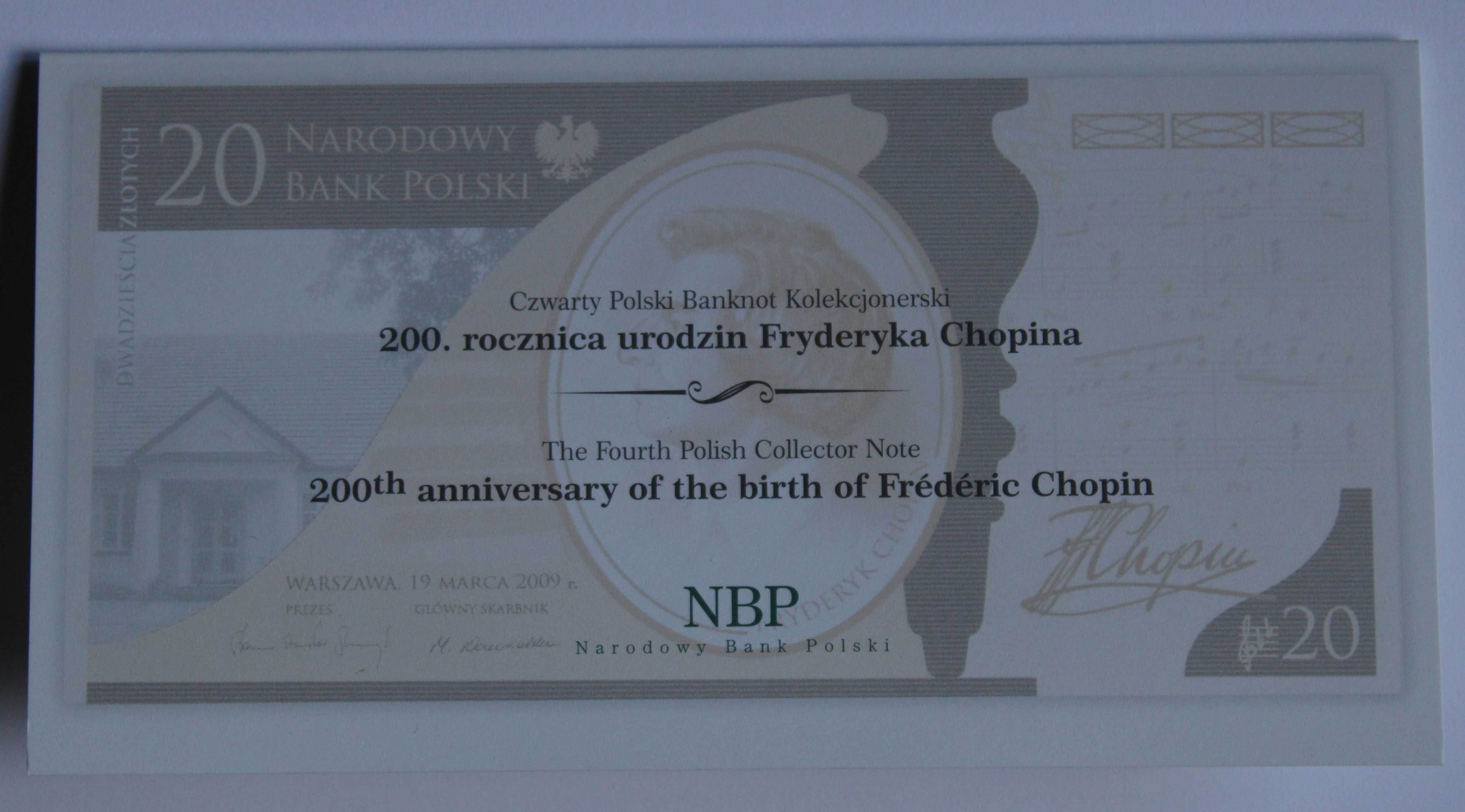 Banknot 20 zł NBP Chopin  + etui NBP