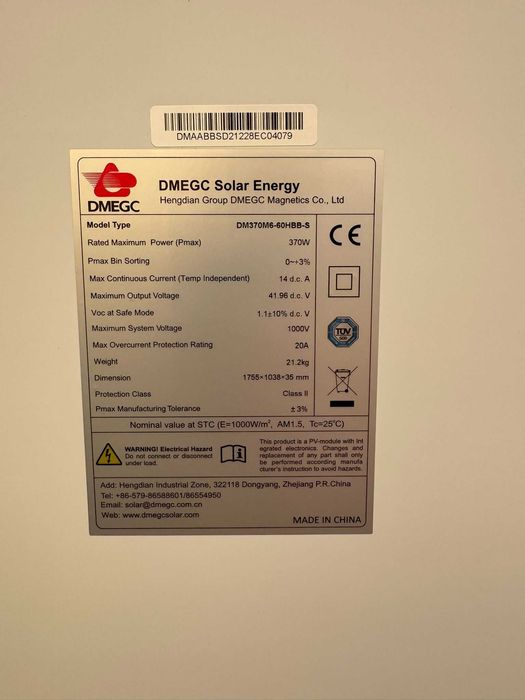 Nowe panele fotowoltaiczne słoneczne DMEGC 370W Mały rozmiar Fullblack