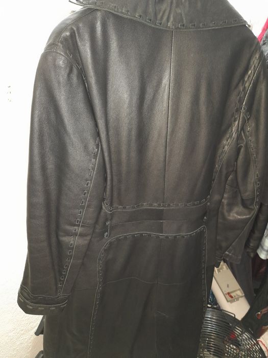 Casaco comprido em cabedal preto XL