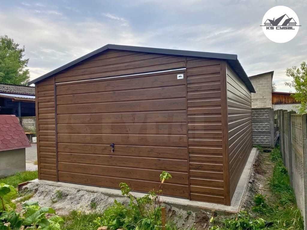 Garaż blaszany 4x6, orzech, drewnopodobny, profil zamknięty. PRODUCENT