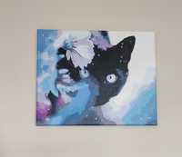 Obraz  z czarnym kotem, kot na płótnie 40x50