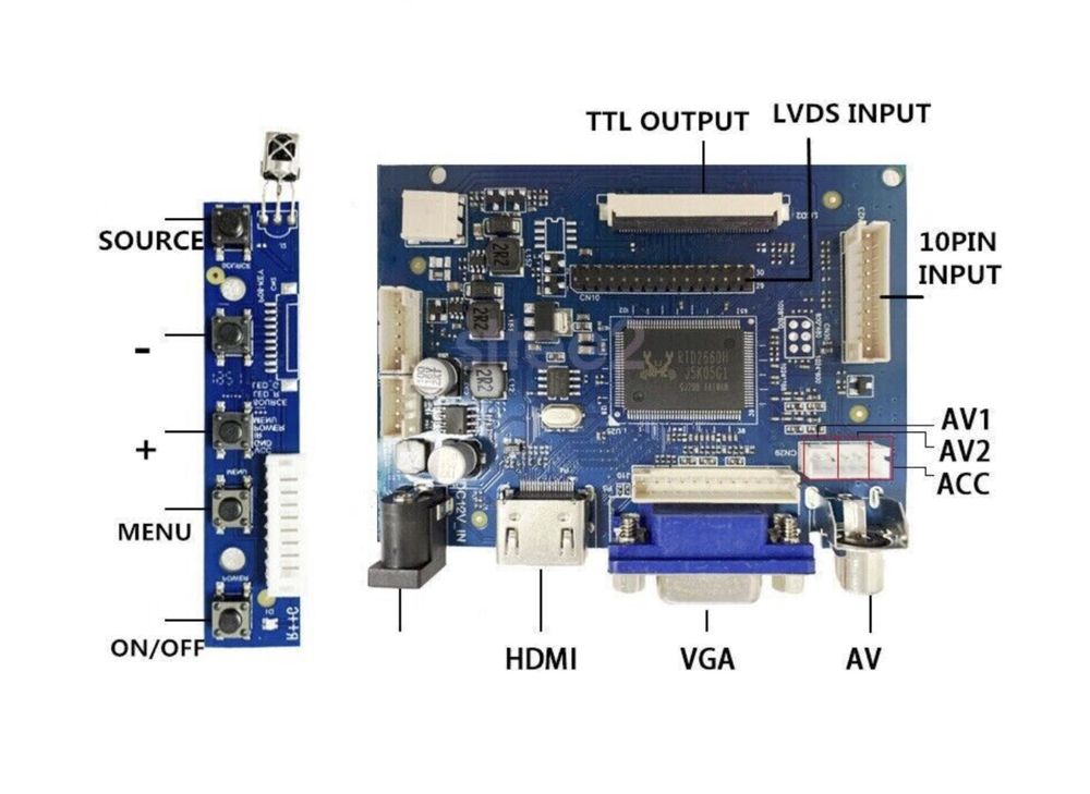 Monitor LCD 7” com placa controladora HDMI/VGA/AV