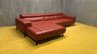 Шкіряний широкий кутовий диван червоний кожаный угловой