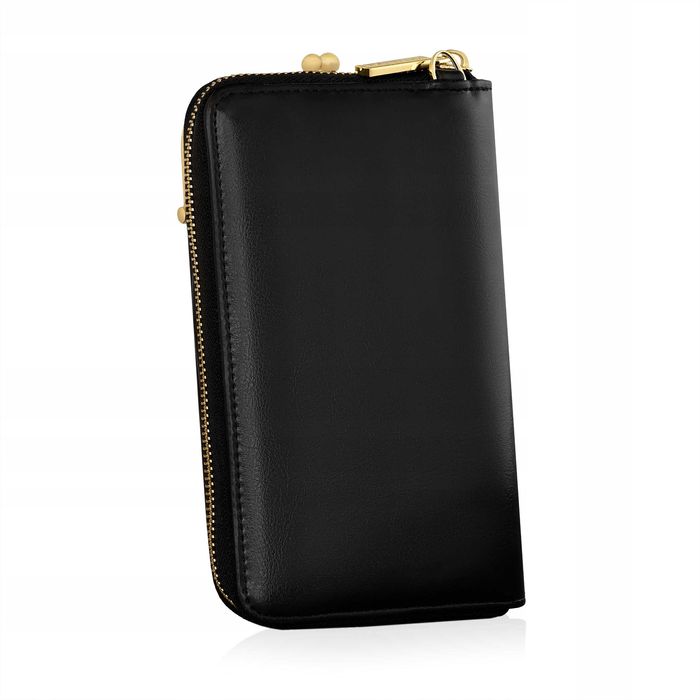 BETLEWSKI Mała Torebka Damska Etui Na Telefon Smartfon Czarna Skórzana