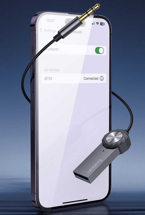 Адаптер Bluetooth 5.1 до 3,5-мм розєму AUX Toocki, сірий (TQ-BT02GREY)