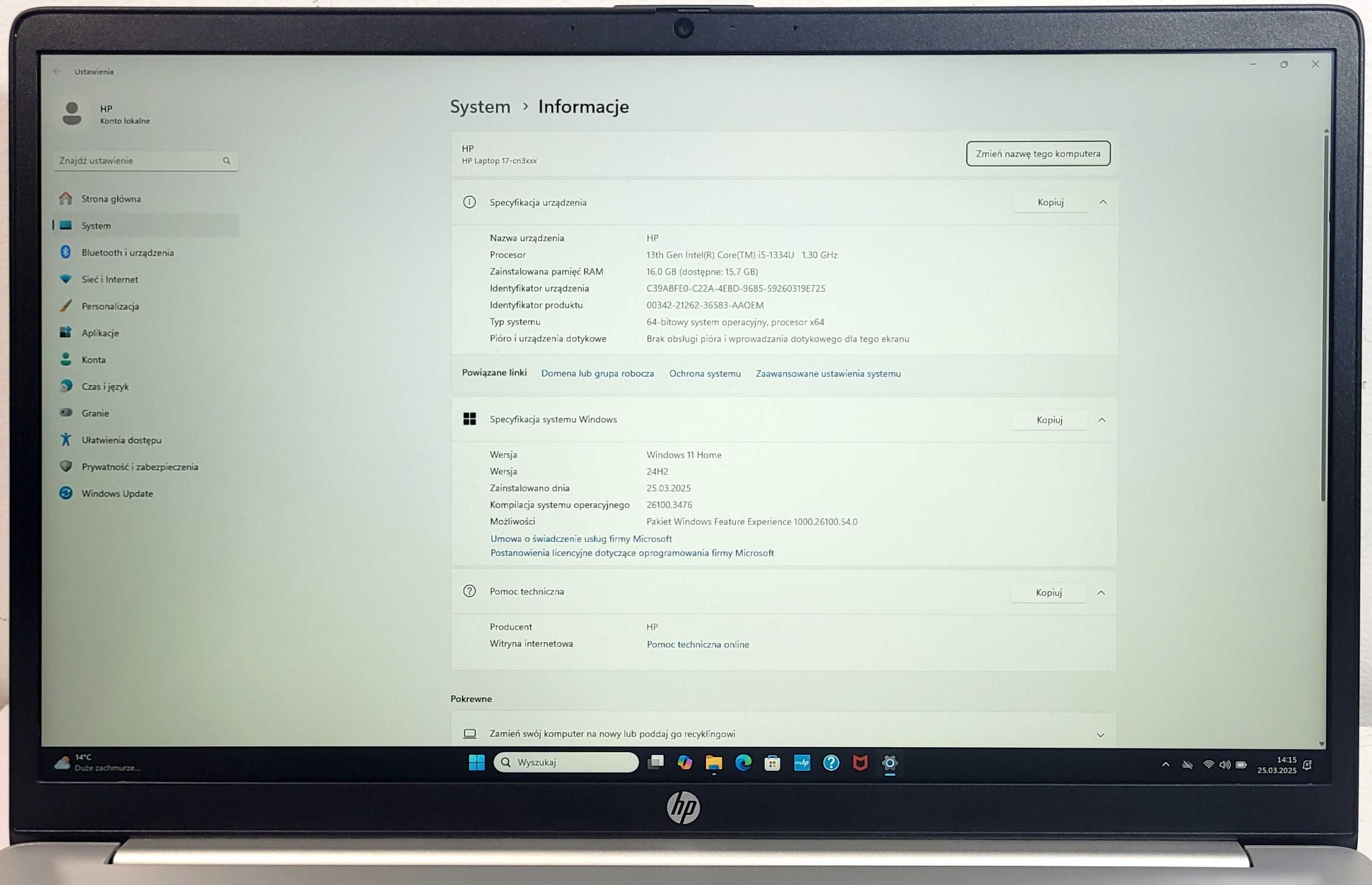 Laptop HP 17-CN3119NW