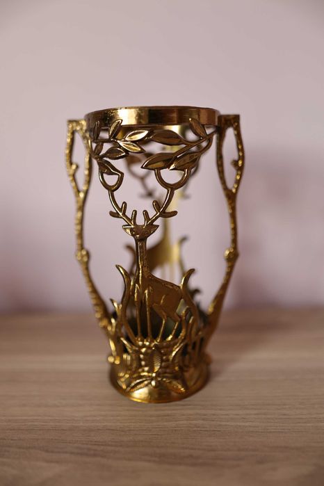 Złota ażurowa ozdoba jeleń puchar myśliwego  ze stopu 21 cm