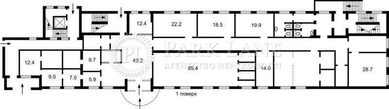 Вул. Багговутівська 17-21, ОСЗ, фасадний вїзд, закрита територія.