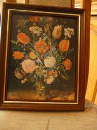 Stary obraz kwiaty w pieknej ramie