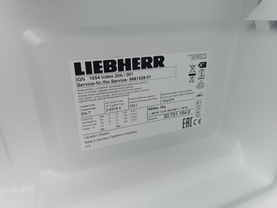 Вмонтована морозильна камера Liebherr/No Frost/Вбудована/Встраиваемая/