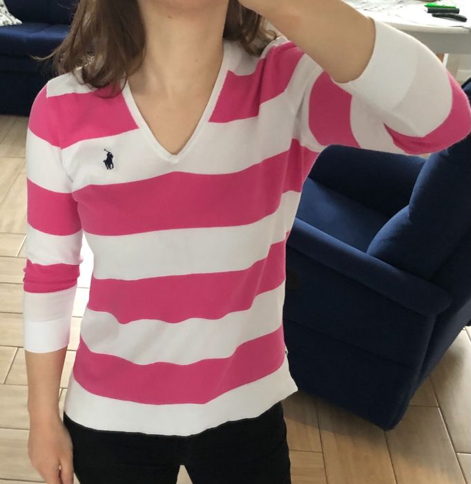 Ralph Lauren XS sweter w paski Biało-różowe