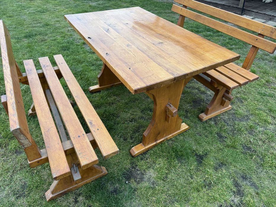 Stoł dębowy dwie ławki komplet