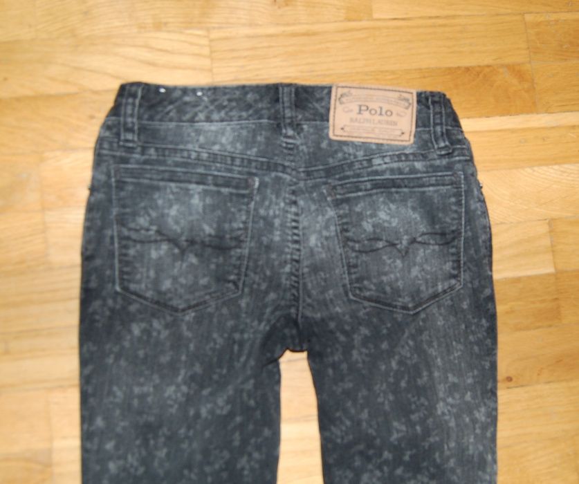 Ralph Lauren spodnie jeansowe czarne przecierane 128-134 super skinny