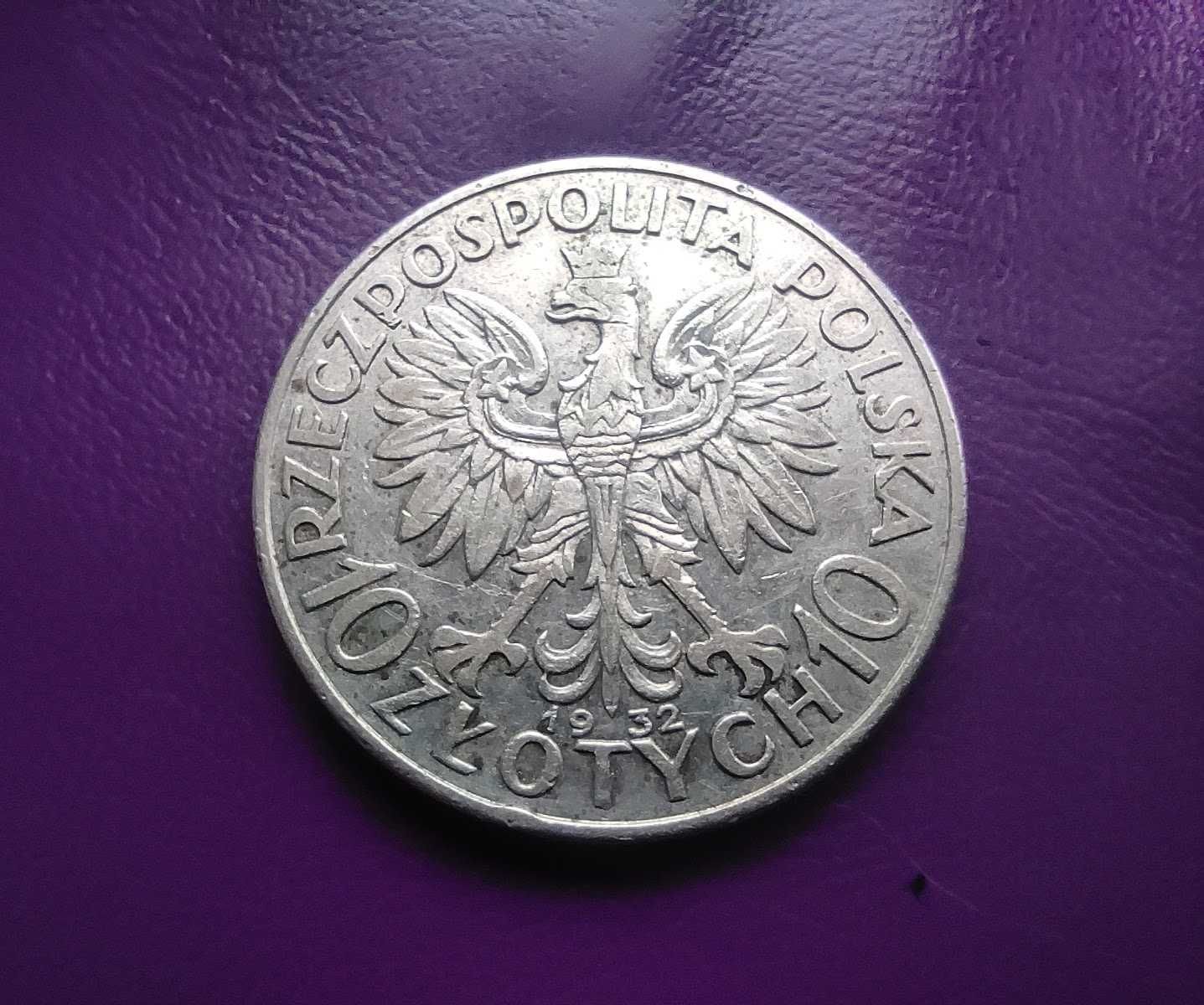 Moneta II RP 10 zł 1932 ''GŁOWA KOBIETY''  bzm - Srebro - Oryginał !