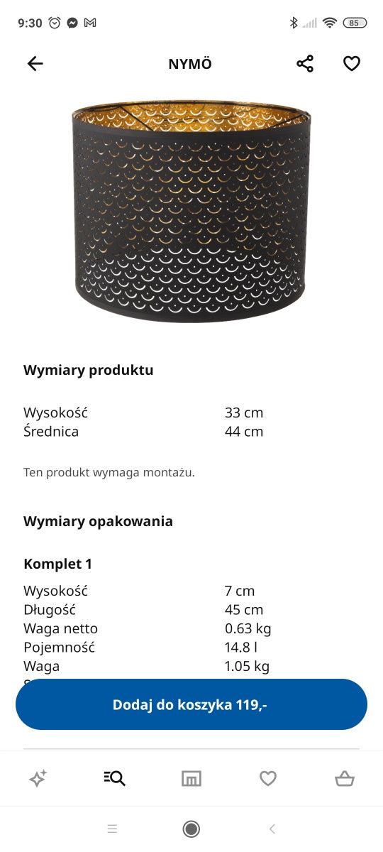 Abażur Ikea Nymo lampa sufitowa czarna